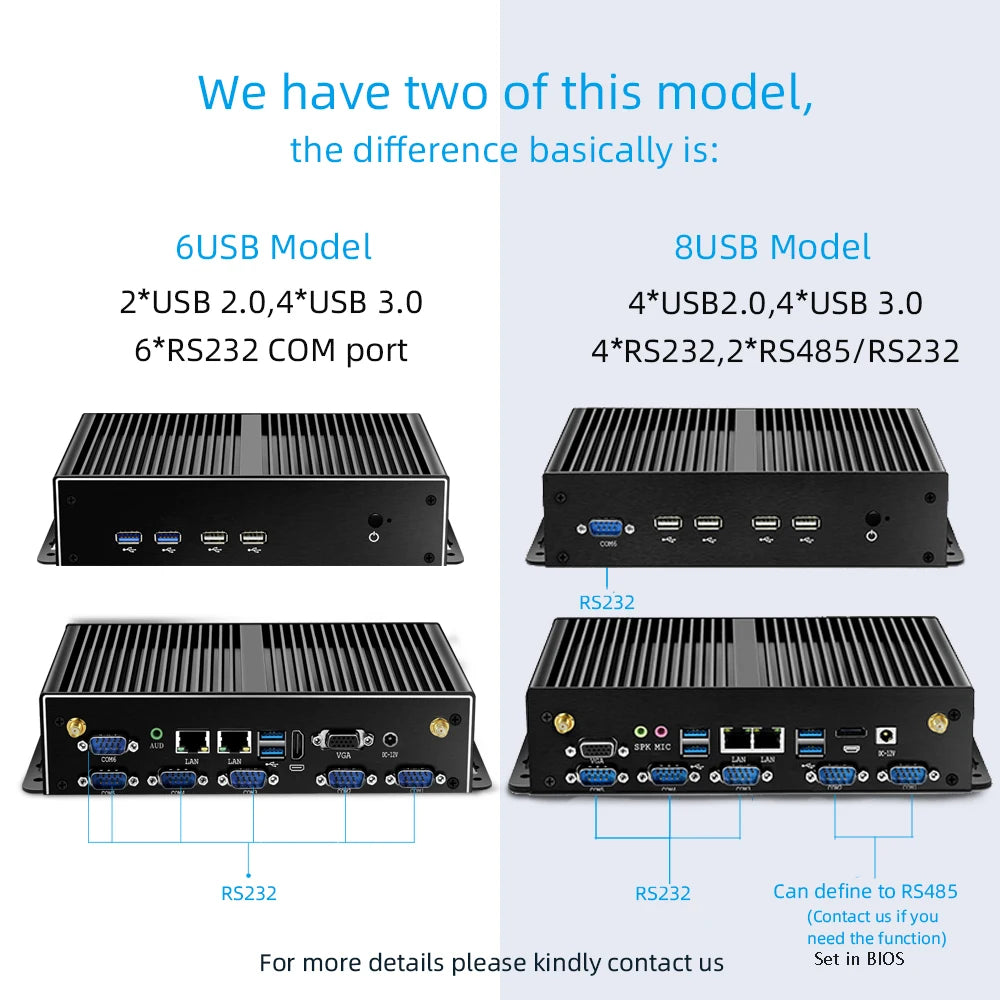 Fanless Industrial Mini PC Dual NIC LAN 6*COM RS232 RS485 Core i5 4200U 2955U  Win10/11 Ubuntu Linx Thunderbdt Game Computer