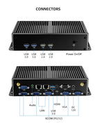 XCY Fanless Industrial Mini PC Intel Core i7 5500U 2x GbE LAN 6x COM RS232 HDMI VGA 6x USB Support WiFi 4G LTE Windows Linux