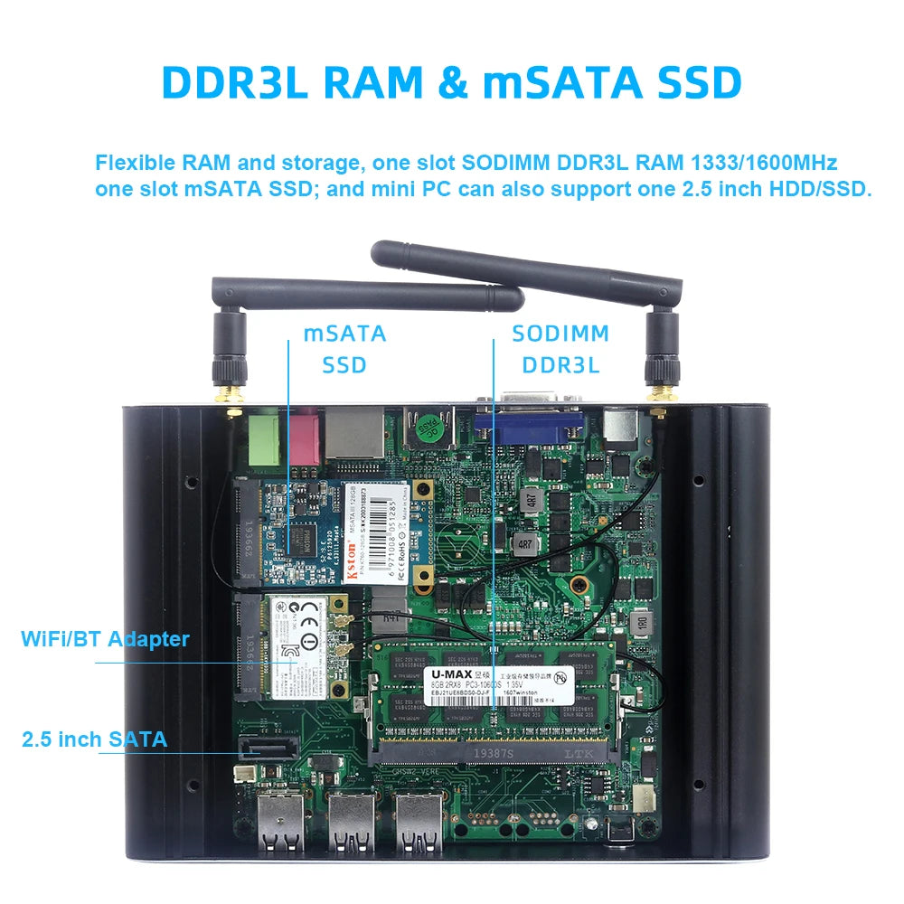 BEBEPC Mini PC Intel Core i7-5500U i5 5200U 4200U i3 5005U Computer 300M WiFi HDMI Windows 10 4K UHD Office Computer
