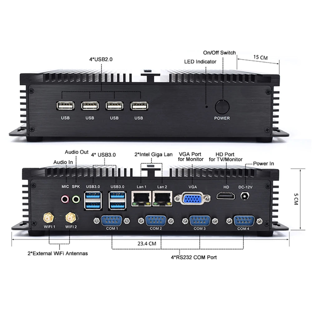 Yohirs Industrial Fanless Mini Computer Intel Core i5 3317U Celeron 1037U 2xRJ45 Lan 4xRS232 COM 8USB Rugged Micro PC Win7 XP OS
