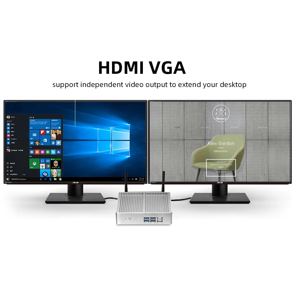 XCY Fanless Mini PC Intel Core i7 4500U i5 4200U i3 5005U Windows 10 HDMI VGA Display 300Mbps Wi-Fi Gigabit Ethernet Linux HTPC