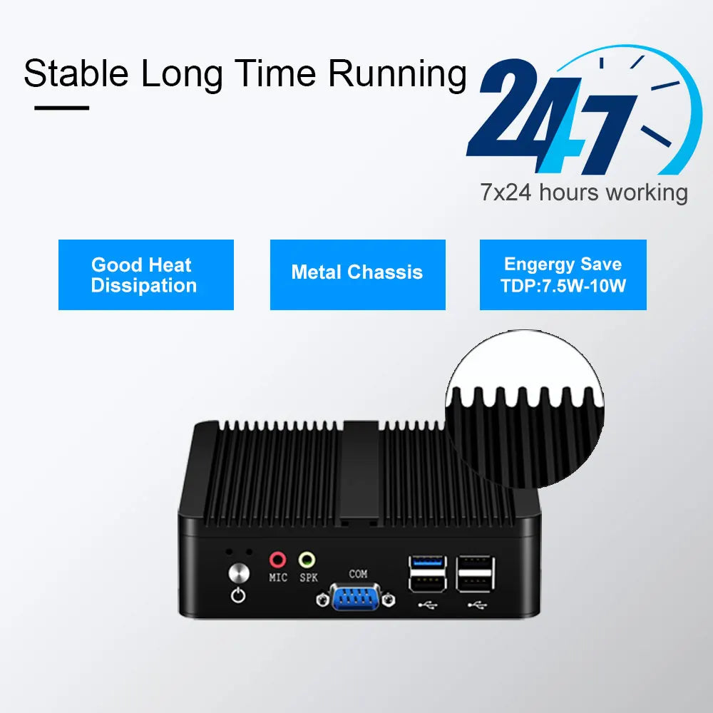 Fanless Mini PC Intel Celeron N2930 J1900 N2840 Dual LAN Windows 10 4 Core Industrial Mini Desktop Computer COM WiFi HTPC