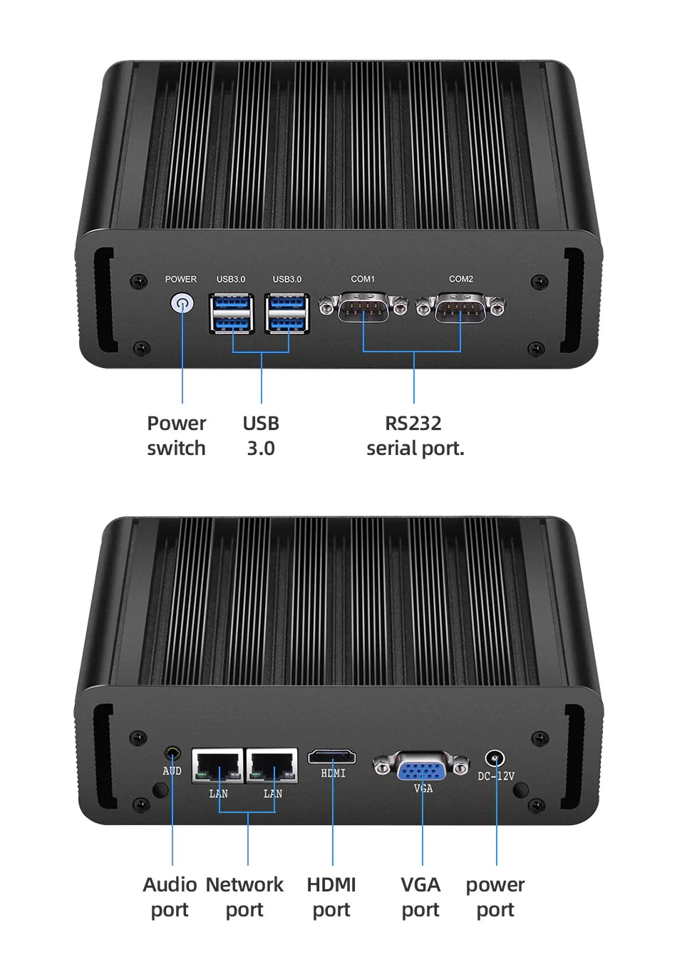 BEBEPC Industrial Mini PC Fanless Intel Core i5 5200U i7 4500U 2*COM RS232 Mini Computer Desktop Celeron Windows 10 Wifi HD 2LAN