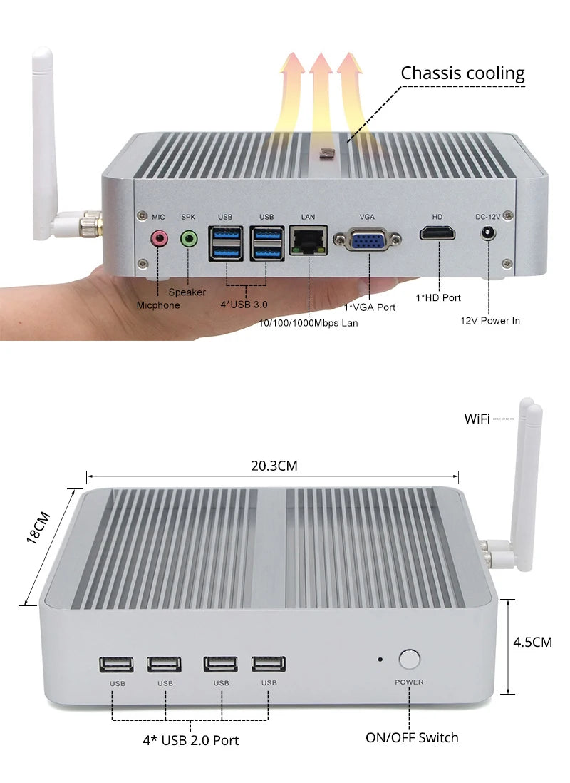 Partaker 12th Gen Mini PC Intel Core i5 1235U Processor Windows 11 VGA HD WIFI DDR4 M.2 2280 NVME Fanless Mini Desktop Computer