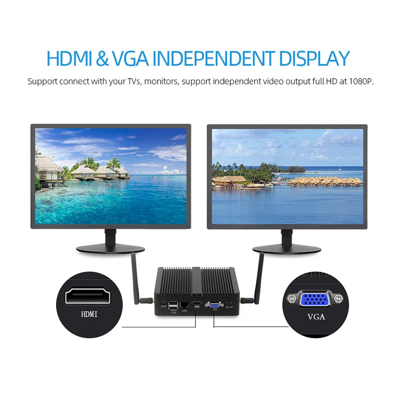 Fanless Mini PC Intel Core i7-4500U i5-4200U i3-5005U Windows 10 300M WiFi 8GB DDR3L 128GB/256GB/512GB SSD Barebone Computers