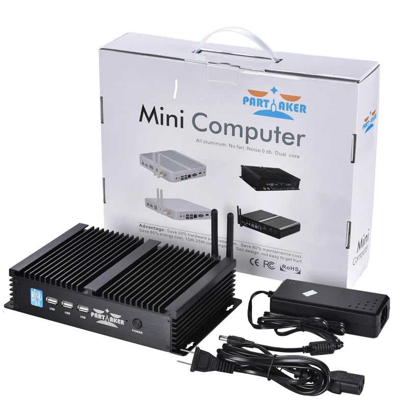 Partaker Fanless Industrial Mini PC Intel Core i7 1260P i5 1235U 2*DDR4 Msata+M.2 PCIE Mini PC Windows 11 HTPC Nuc VGA HDMI
