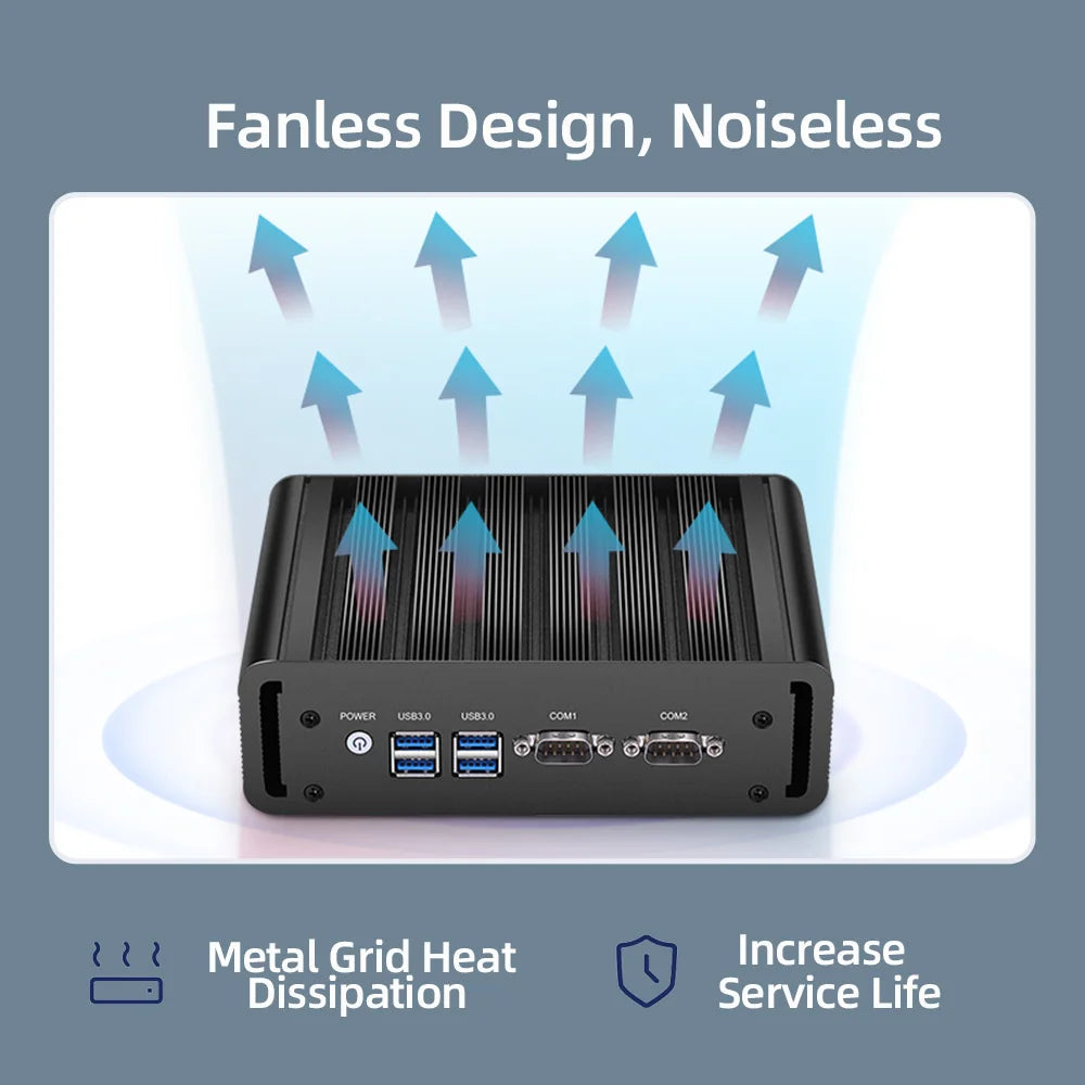 BEBEPC Industrial Mini PC Fanless Intel Core i5 5200U i7 4500U 2*COM RS232 Mini Computer Desktop Celeron Windows 10 Wifi HD 2LAN