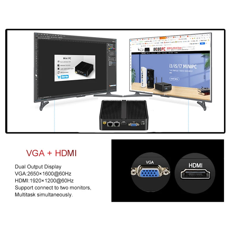 Industrial Fanless Mini PC Celeron J6412 Core i3-5005U Dual LAN 2*COM HDMI WIFI Windows 10 Nettop Office Computer minipc Desktop