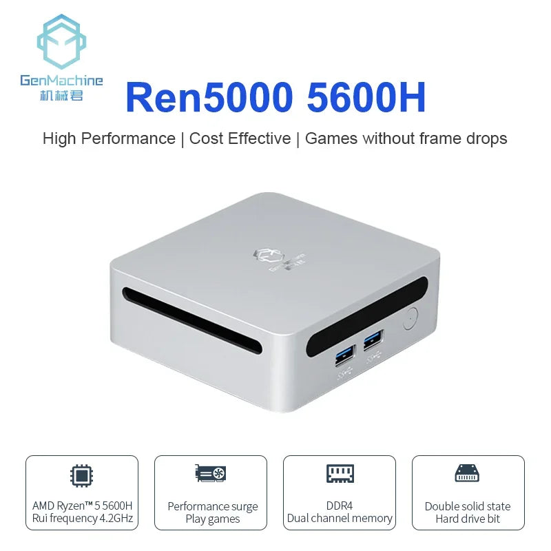 GenMachine AMD Ryzen 5 5600H Mini PC Windows 10/11 3.3GHz Up to 4.2GHz Max Support 64GB RAM WIFI6 Computer gaming pc