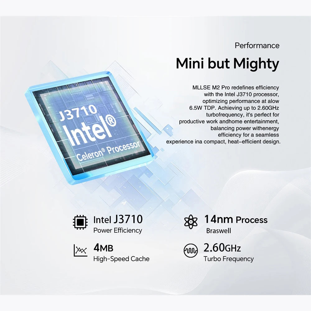 MLLSE Mini PC M2 Pro Intel Gemini Lake Intel J3710 8GB RAM 128GB ROM Dual-Band WiFi 5 Bluetooth 4.2 USB 3.0 Mini Computer
