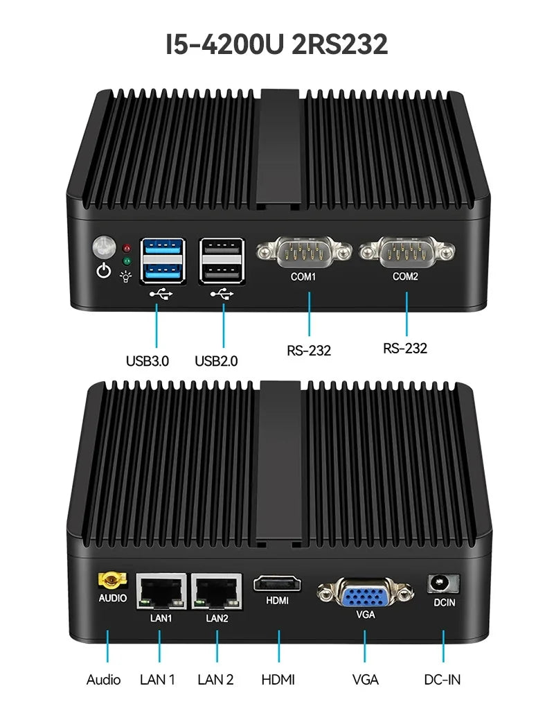 Helorpc Industrial Mini PC with Inter i3 i5 Celeron Processor Support WIN10 Linux RS232 WiFi with 4xUSB 1xHDMI 1xVGA Computer
