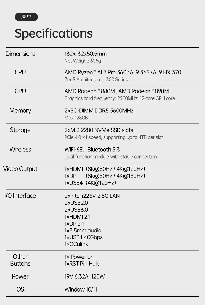 TOPC TR9 AI7 Pro 360 AI9 365 AI9 HX370 Mini PC Windows 11 Pro DDR5 5600MHz PCIe4.0*4 WiFi 6E BT5.3 OCulink USB4 AI Computer