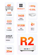 FIREBAT R2 Mini PC AMD Ryzen 5 3500U (Beats N150/N97)  16GB RAM 512GB SSD Desktop Mini Computers WIFI5 BT5.2 Dual 4k Display