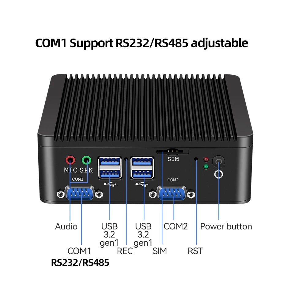 Industrial Mini PC Intel Pentium J5005 4xCOM 8xUSB 2xLAN 2xHDMI SIM Slot mPCIe WiFi 4G LTE GPIO LVDS Win11/10 Linux TPM2.0