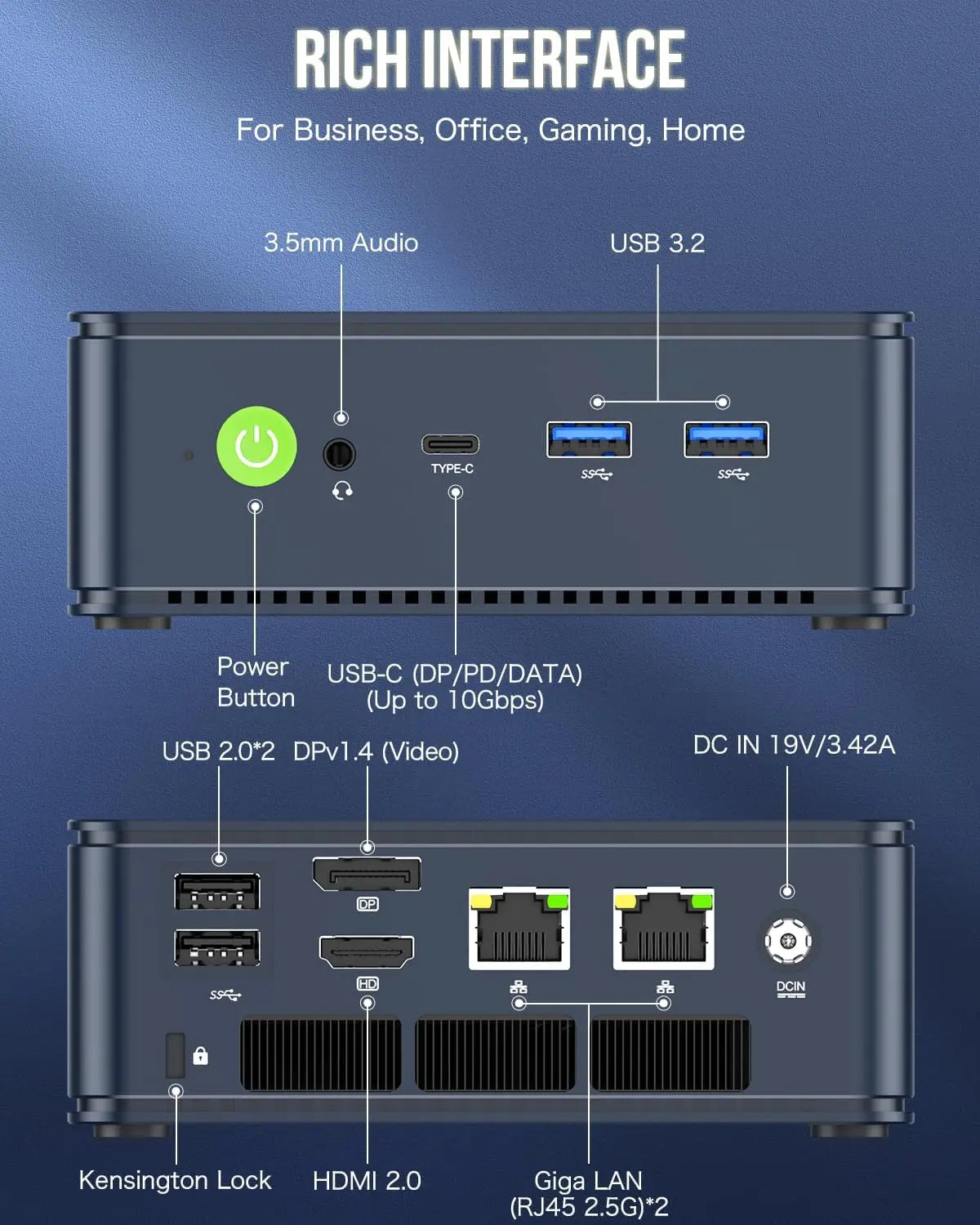 M5 Plus Gaming Mini PC Ryzen 7 5825U (Upgraded 7430U/ 5700U), 32GB RAM 1TB SSD Dual NIC LAN 2.5GbE Desktop Computers Offi