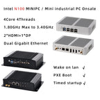 Intel N100 N95 Fanless MINIPC Mini industrial PC Dual LAN 2*HDMI2.0 4K 60Hz+DP 3 screen display DDR4 Low power 0 noise