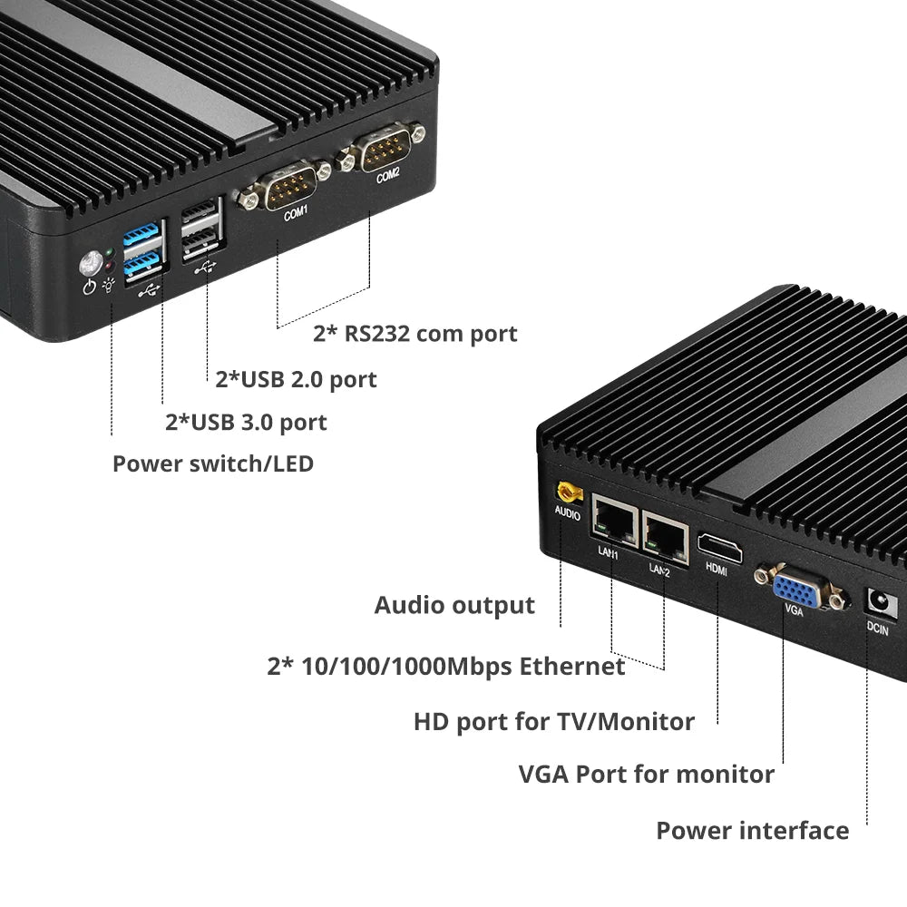 Industrial Fanless Mini PC Intel Celeron J4125 Windows10 2xGigabit Ethernet 2x RS232 DDR4 HDMI VGA WIFI 3G/4G Computer