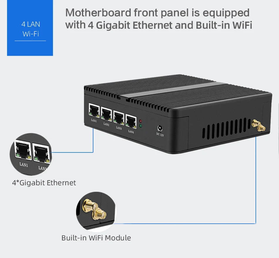 Firewall Router pFsense Fanless Mini PC Celeron J1900 J4125 4 Core 4 LAN Gigabit Windows 10 Linux Openwrt Industrial  Server
