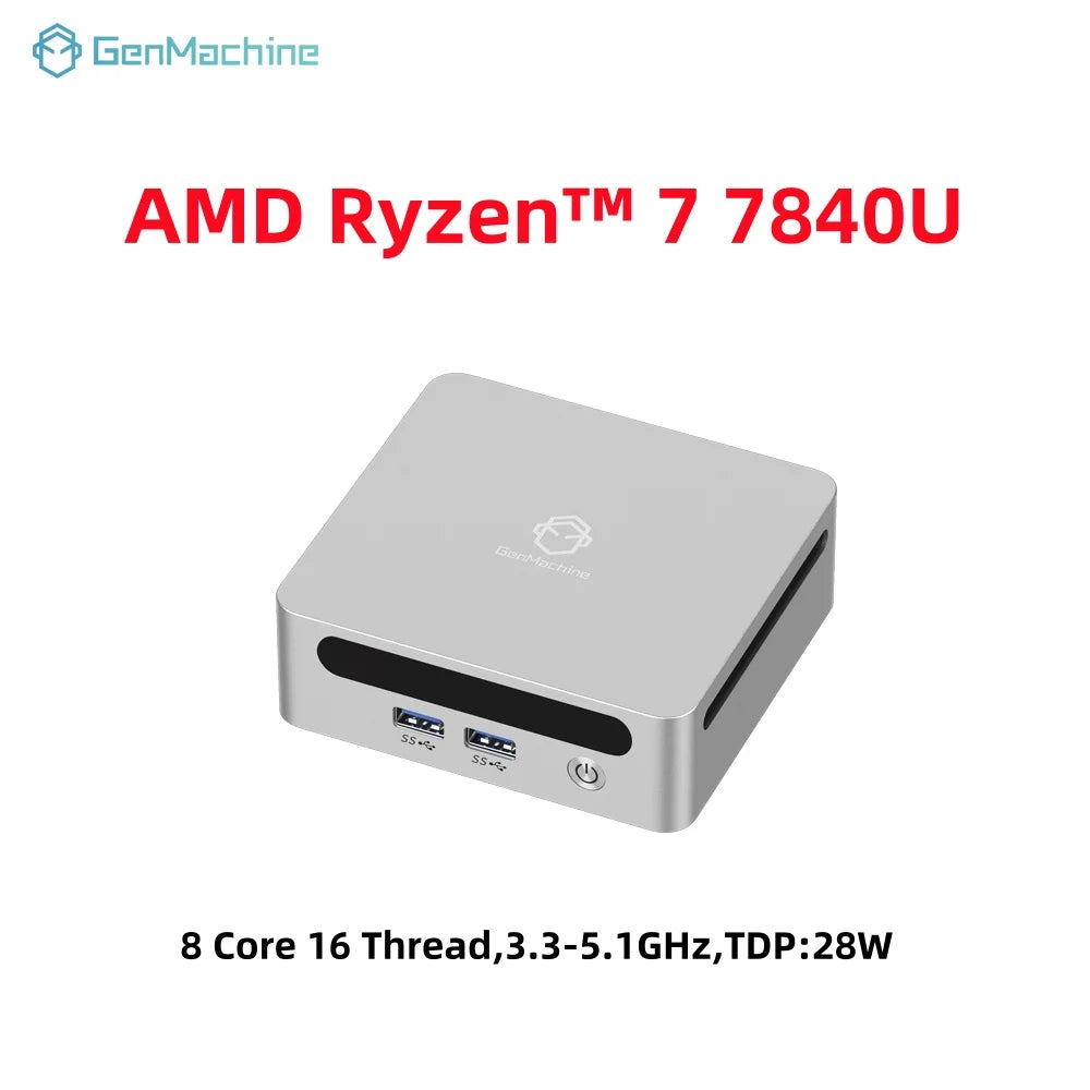 GenMachine Mini PC USB4 2.5G LAN  Ryzen 7 7840U 6800U 6800H Windows 11 LPDDR5 24G 6400Mhz WIFI6 Mini Pc Gaming Computer