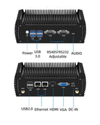 Fanless Mini PC Intel Core i3 5005U i5 5200U i7 5500U Dual Gigabit Ethernet 2*RS232 HDMI+VGA WiFi 4xUSB3.0 Windows 10 Linux