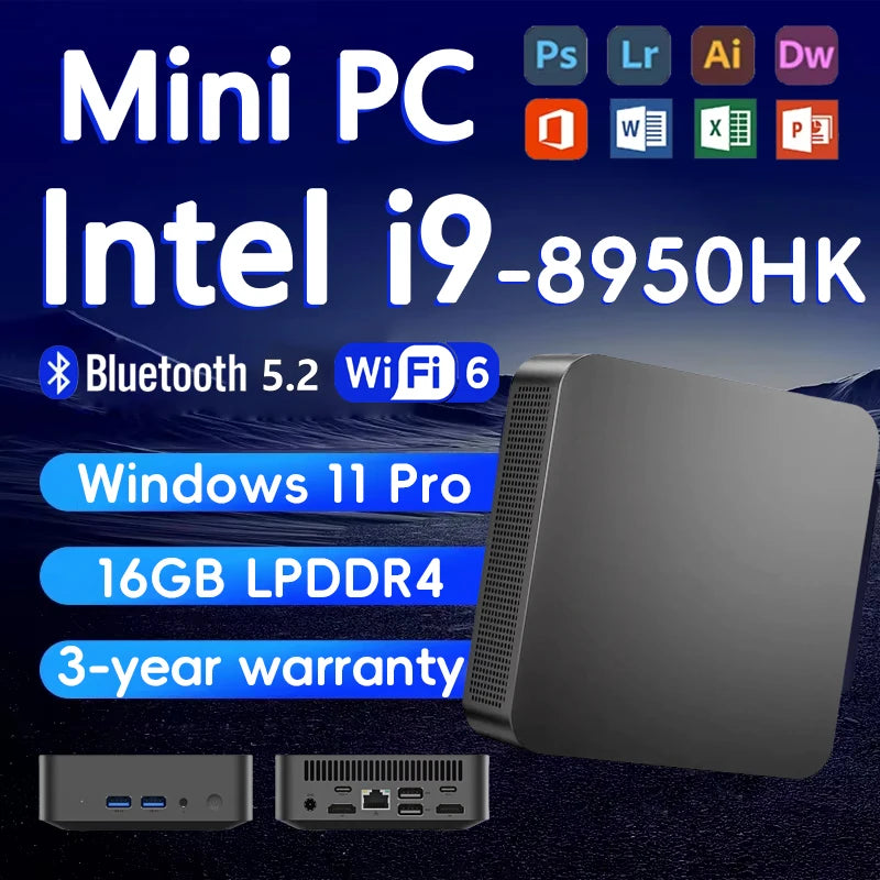 MINI PC Intel Core i9 8950HK Windows 11 Pro 16GB RAM 2TB SSD WIFI6 BT5.2 4K HD Mini Gaming Office Study Desktop Computer