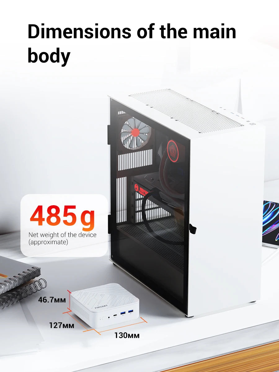 FIREBAT AM02 Mini PC AMD Ryzen 7 H255 DDR5 16GB RAM M.2 PCIe 512GB SSD WiFi6 BT5.2 1000M LAN Portable Windows11 Desktop Computer