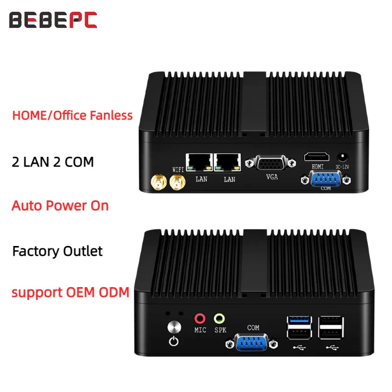Fanless Mini PC Intel Celeron N2930 J1900 N2840 Dual LAN Windows 10 4 Core Industrial Mini Desktop Computer COM WiFi HTPC