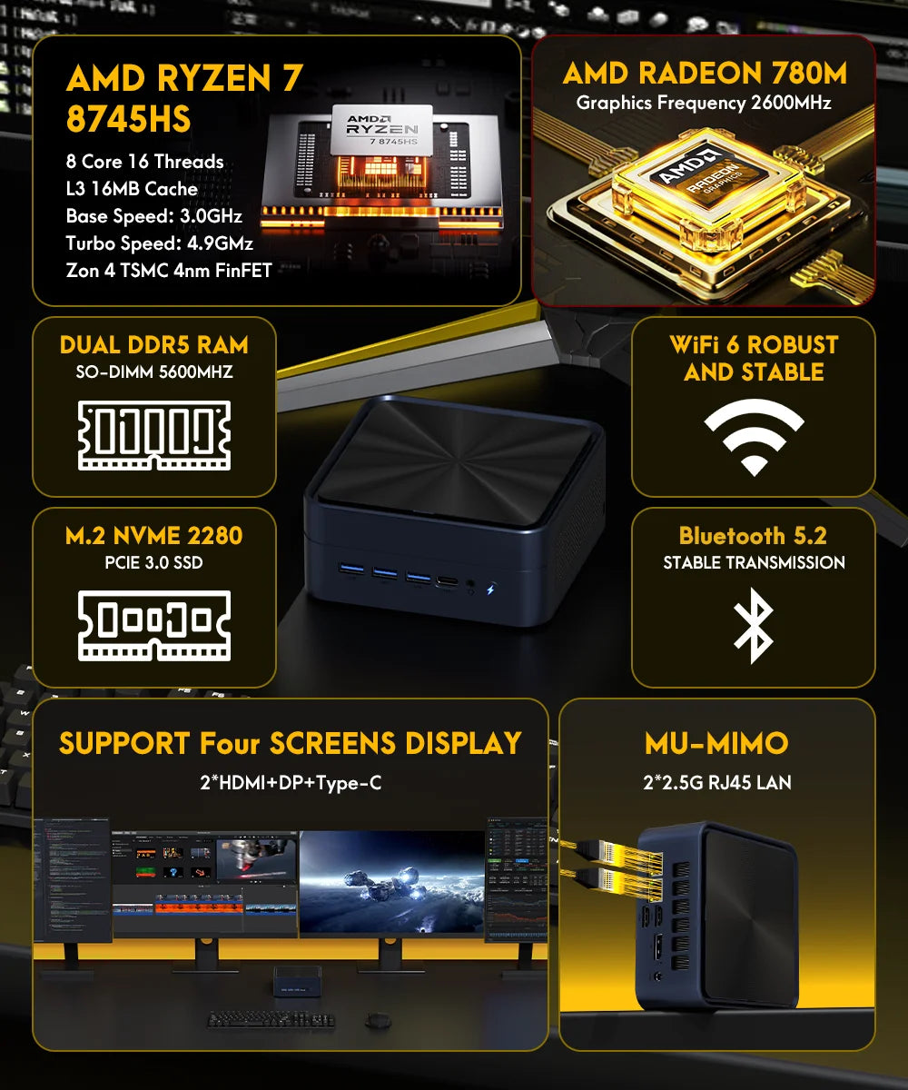 ZXIPC MINI PC NucBox Gaming Mini PC AMD Ryzen7 8745HS DDR5 Oculink Barebone NO RAM NO ROM Desktop Computer WIFI6