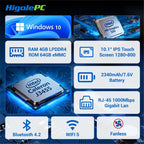 Higole F6APL 10.1'' Fanless Mini PC Intel J3455 Windows 10 WiFi5 4GB 64GB 2340mAh 4K RS-232 RJ45 Laptop Desktop PC Mini Computer