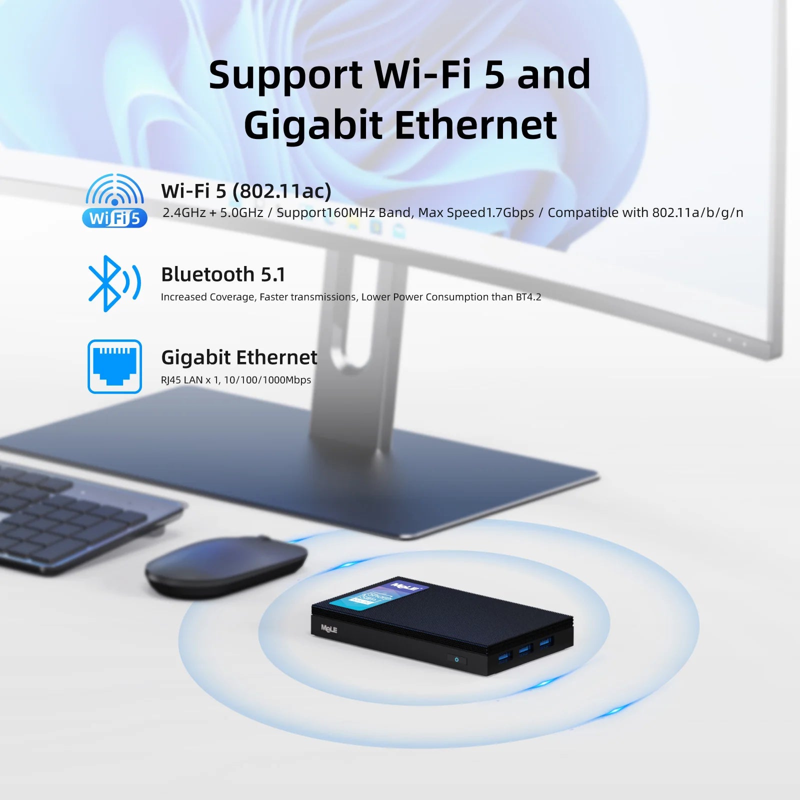 MeLE Quieter3Q Fanless Mini Computer Jaskperlake N5100 8G 128G Intel Mini PC NVMe SSD 4K HDMI HDR 2.4G 5G Gigabit PXE