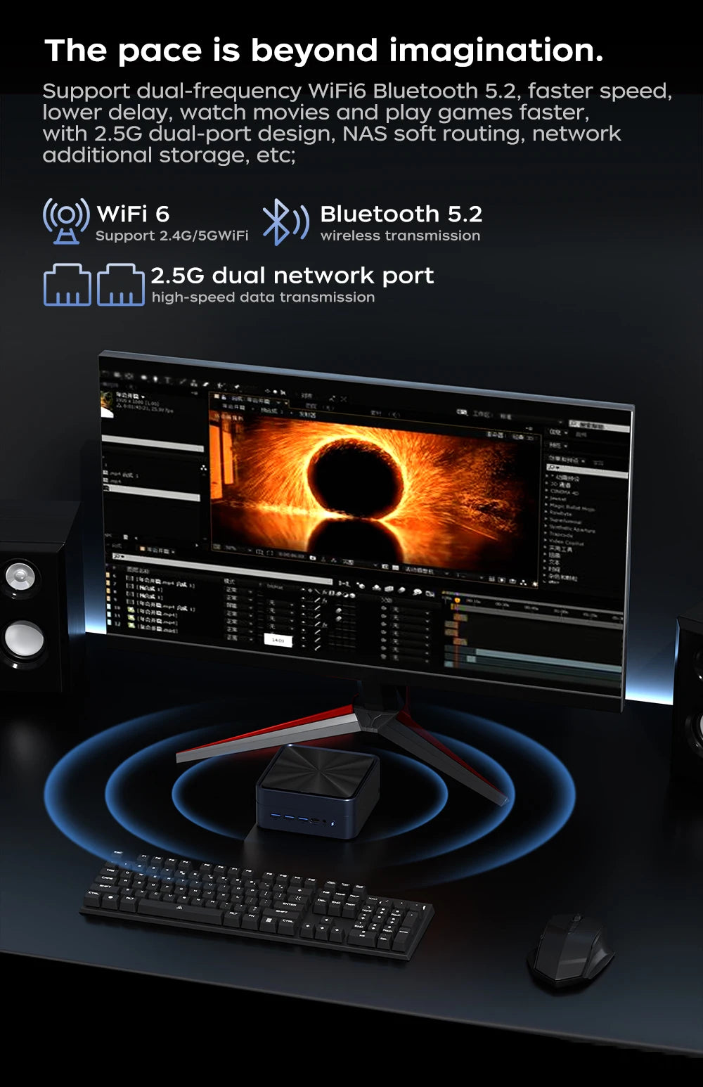 TexHoo MINI PC AMD R7 8745HS 7840HS 7735HS R5 6600H DDR5 NVMe Dual HDMI DP 4K Wifi6 WDesktop Gaming Computer Dual network ports