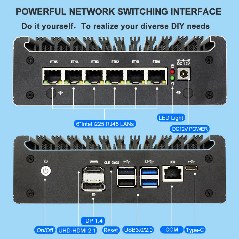 Intel Celeron 6305/N150/Pentium Gold 8505 Soft router 6Lans i226-V 2.5G Fanless Mini PC NVMe SATA pfSense Firewall Appliance