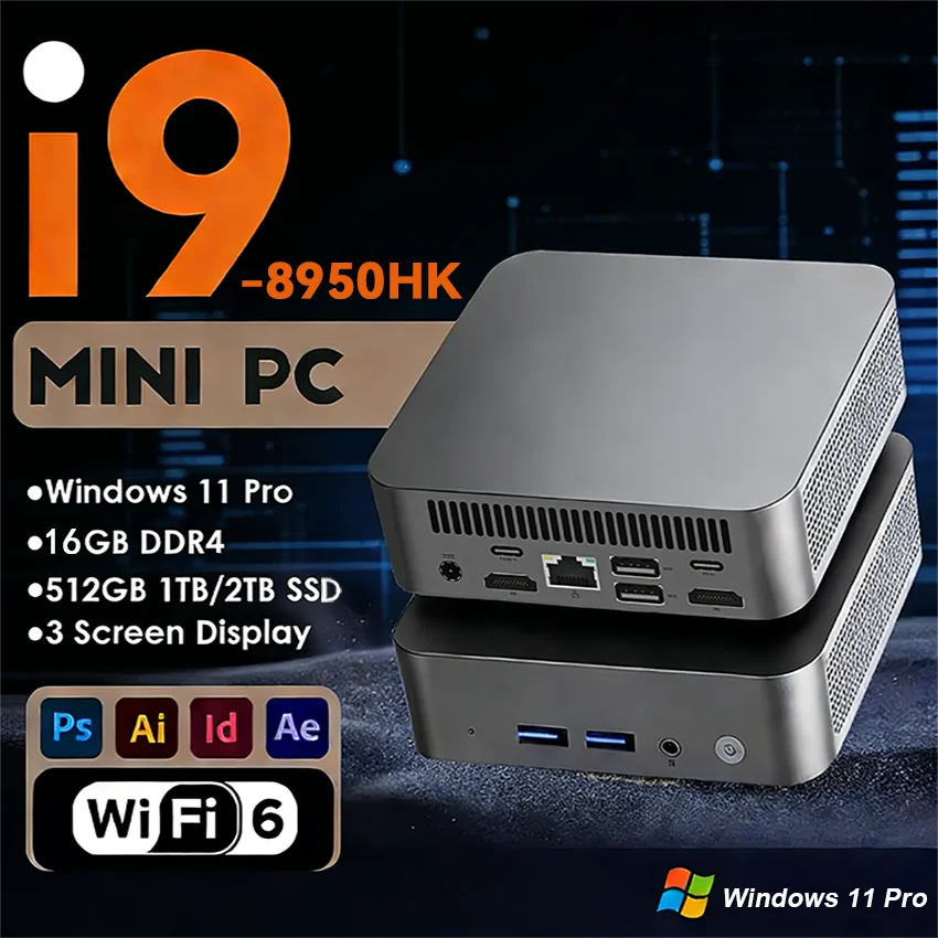 2026 Brand New Intel Core i9-8950HK Windows 11 Pro 16GB RAM 1TB SSD Gaming i9 Computer WiFi 6 USB3.0 Mini Desktop Computer PC