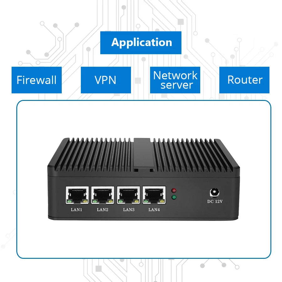 Firewall Router pFsense Fanless Mini PC Celeron J1900 J4125 4 Core 4 LAN Gigabit Windows 10 Linux Openwrt Industrial  Server