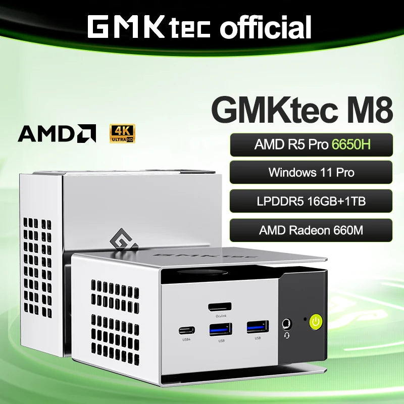 GMKtec M8 Mini PC AMD Ryzen 5Pro 6650H Nucbox Windows 11 LPDDR5 16GB 500GB/1TB GPU Radeon 660M Oculink Wifi 6E BT5.2