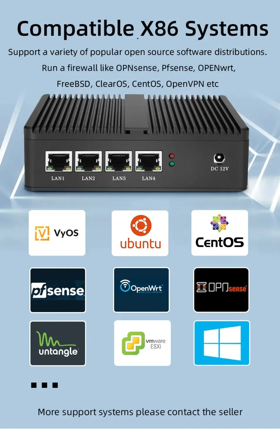 XCY Firewall Router Mini PC Celeron J1900 N100 N5105 J4125 4x 2.5G Ethernet Support Virtualization OpenWrt Pfsense OPNsense EXSI