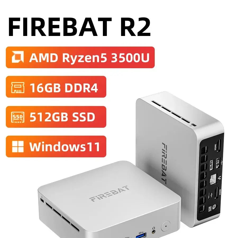 FIREBAT R2 Mini PC AMD Ryzen 5 3500U (Beats N150/N97)  16GB RAM 512GB SSD Desktop Mini Computers WIFI5 BT5.2 Dual 4k Display