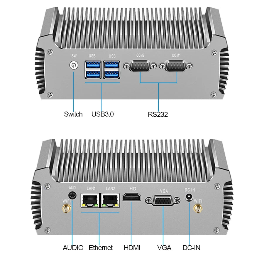 Mini PC Fanless Dual LAN Core i5 5200U i3 5005U Celeron 2955U 2*COM RS232 DDR3L PC WIFI Linux Ubuntu Industrial Mini Computer