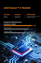 GMKtec M6 Ultra Nucbox Mini PC AMD R5 7640HS 6-core 12-thread DDR5 4800Mhz Pcie 3.0 SSD WIFI 6 BT5.2 Win11 Pro Desktop Gaming PC