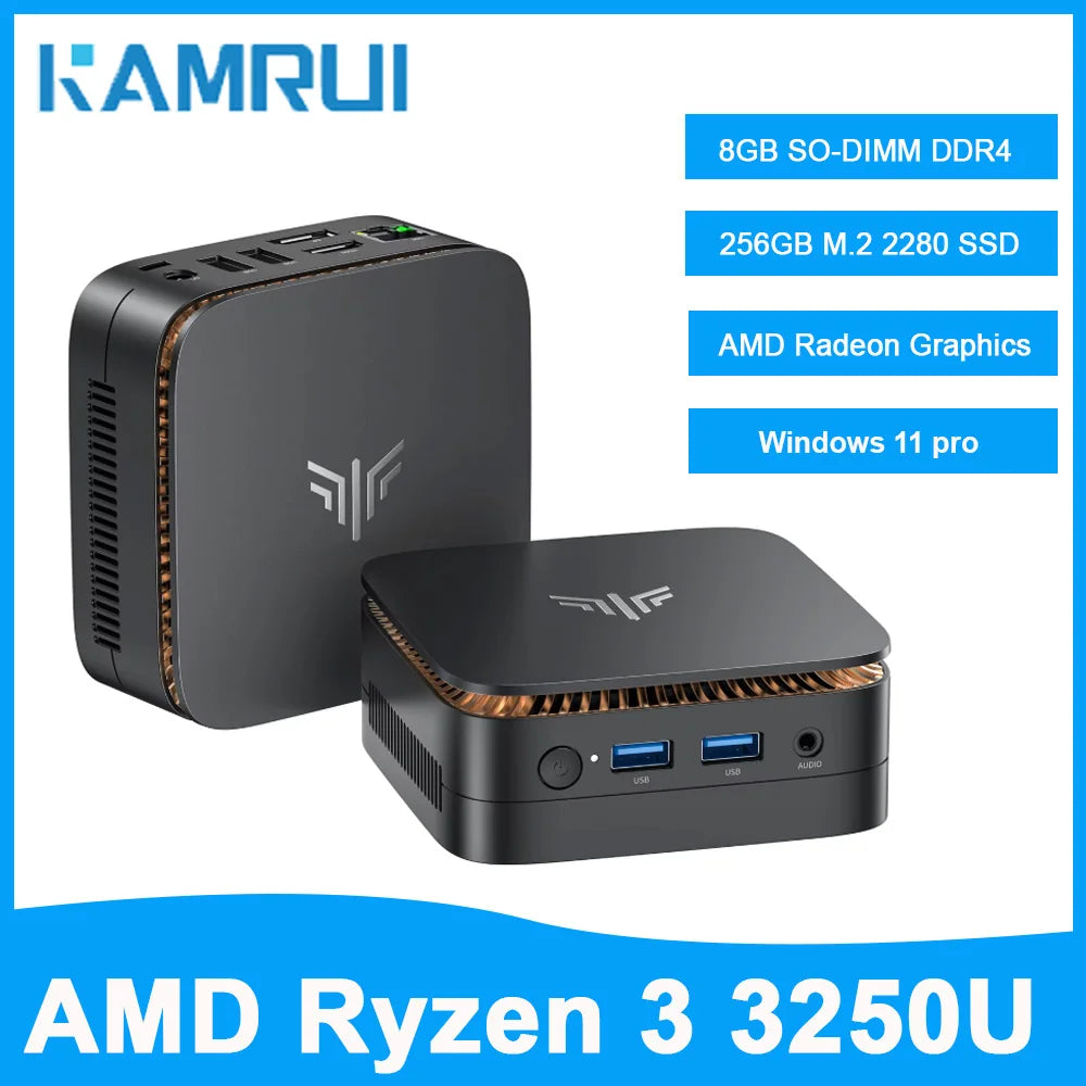 KAMRUI E1 Mini PC Windows11pro AMD Ryzen 3 3250U 8GB DDR4 256GB M.2 SSD Support 4K Mini Desktop Computer PC for Home US PLUG
