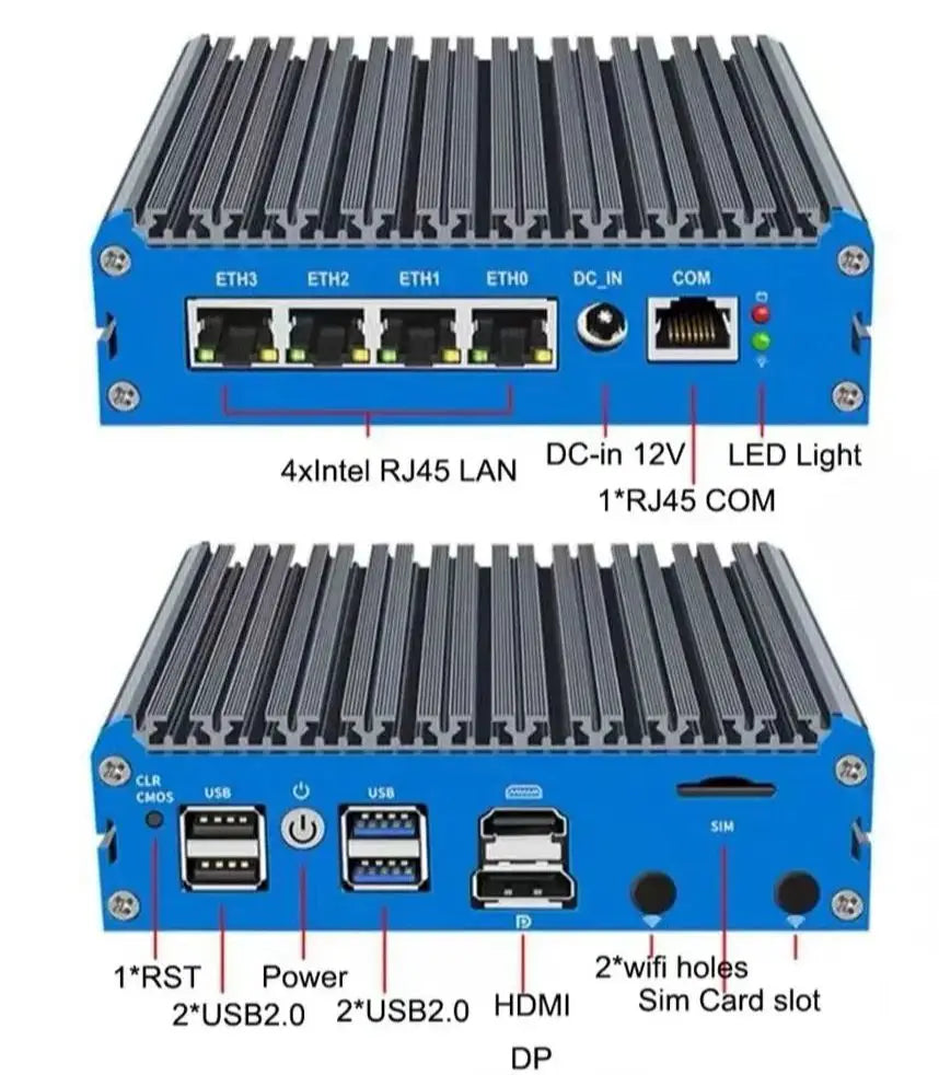 Fanless Mini Pc 4xIntel I226 2.5GB Lan N100 J6412 J5005 N6415 Quad Core Soft Router Server Esxi Rugged Firewall Appliance SIM PC