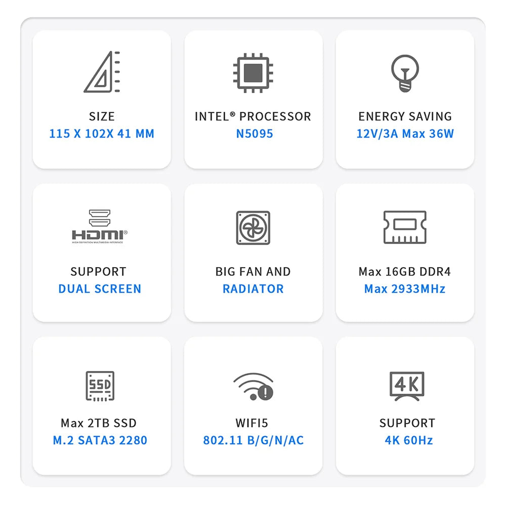 Beelink Min S N5095 S12 N95 S13 N150 Mini PC Win11 Intel 11th Gen Jasper Lake 8GB 16GB 256GB 128GB SSD Wifi BT 1000M LAN Desktop