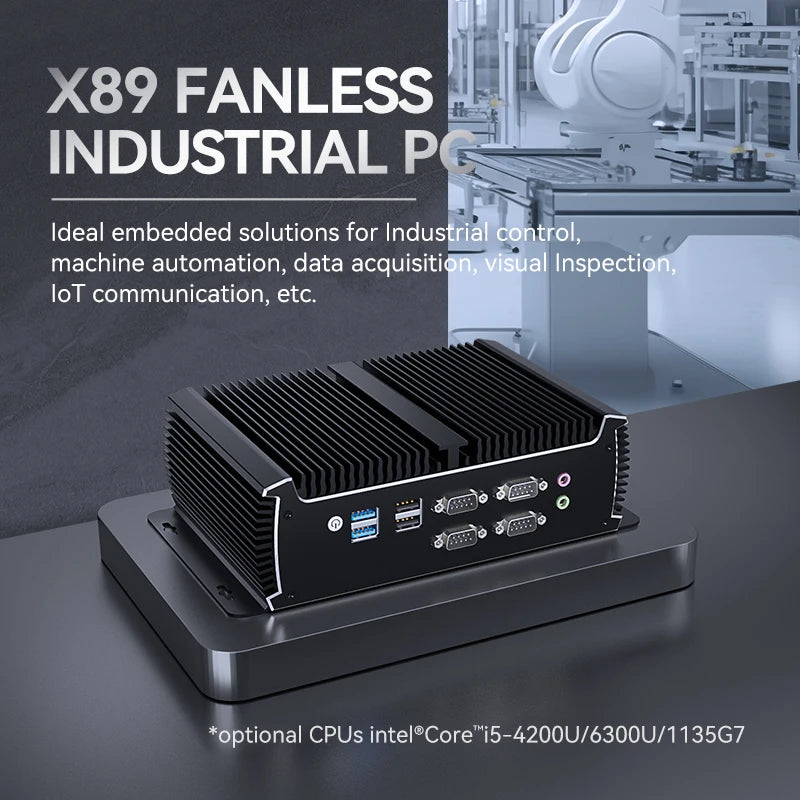 XCY X89 Industrial IPC Fanless Mini PC Intel i7-1165G7 6x COM RS232 RS485 2x Mini PCIe WiFi SIM 4G LTE CAN-Bus Windows Linux