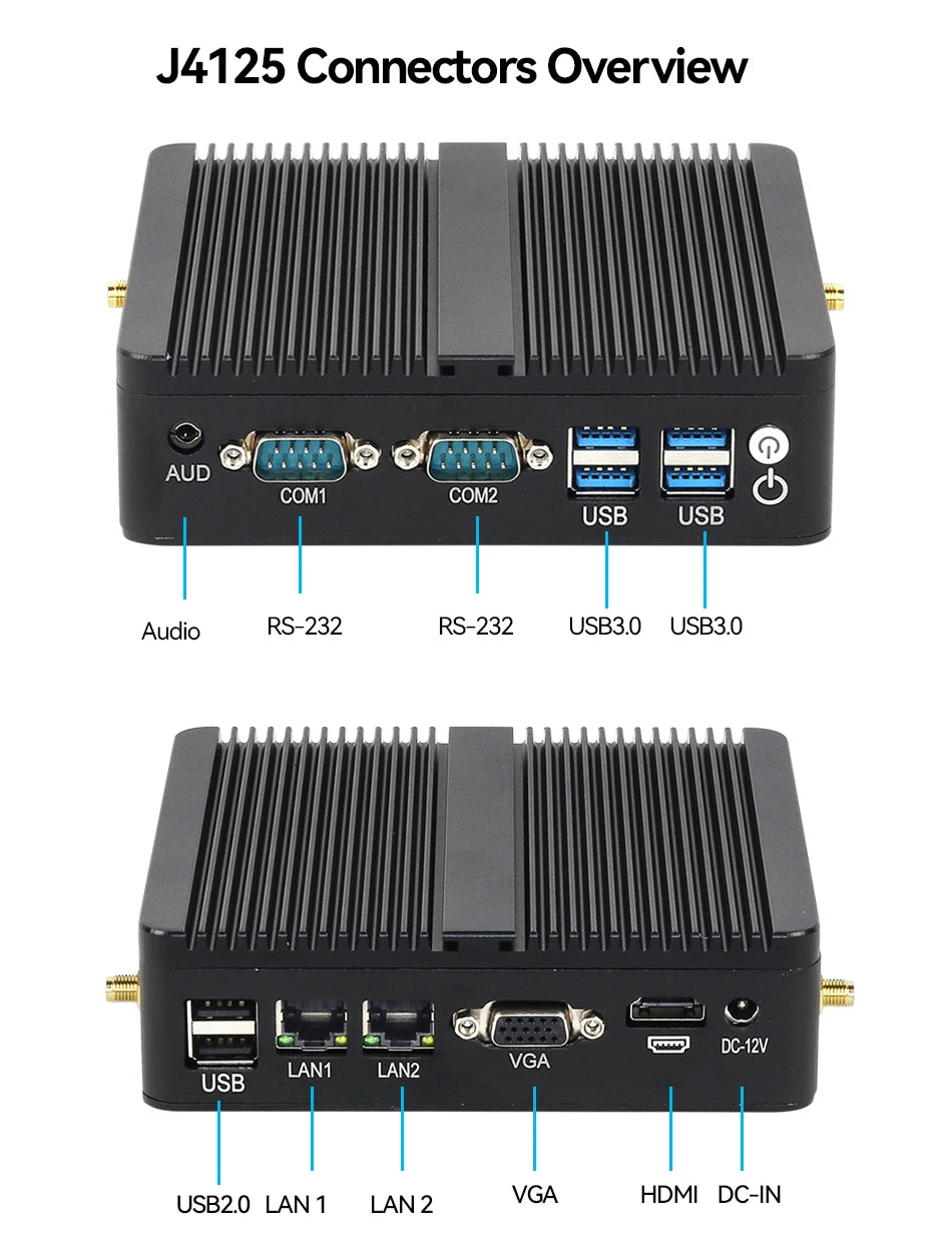 Industrial Fanless Mini PC Celeron J6412 Core i3-5005U Dual LAN 2*COM HDMI WIFI Windows 10 Nettop Office Computer minipc Desktop