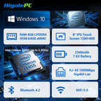 Higole F3APL 8'' Fanless Mini PC Intel J3455 Windows 10 WiFi5 4GB 64GB 2340mAh with Screen 4K Laptop Desktop PC Mini Computers