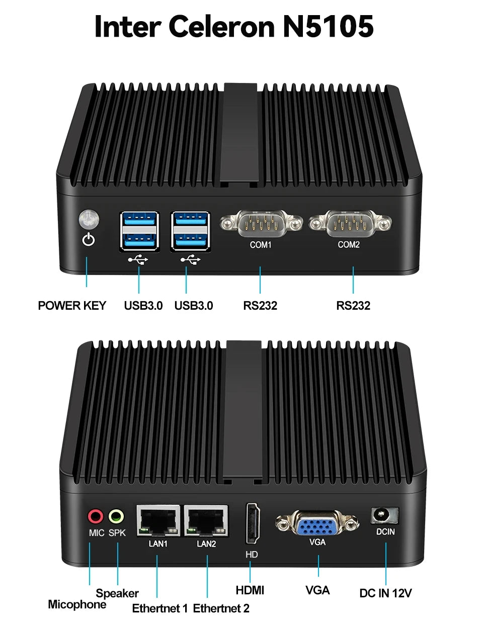 Helorpc Industrial Mini PC with Inter i3 i5 Celeron Processor Support WIN10 Linux RS232 WiFi with 4xUSB 1xHDMI 1xVGA Computer