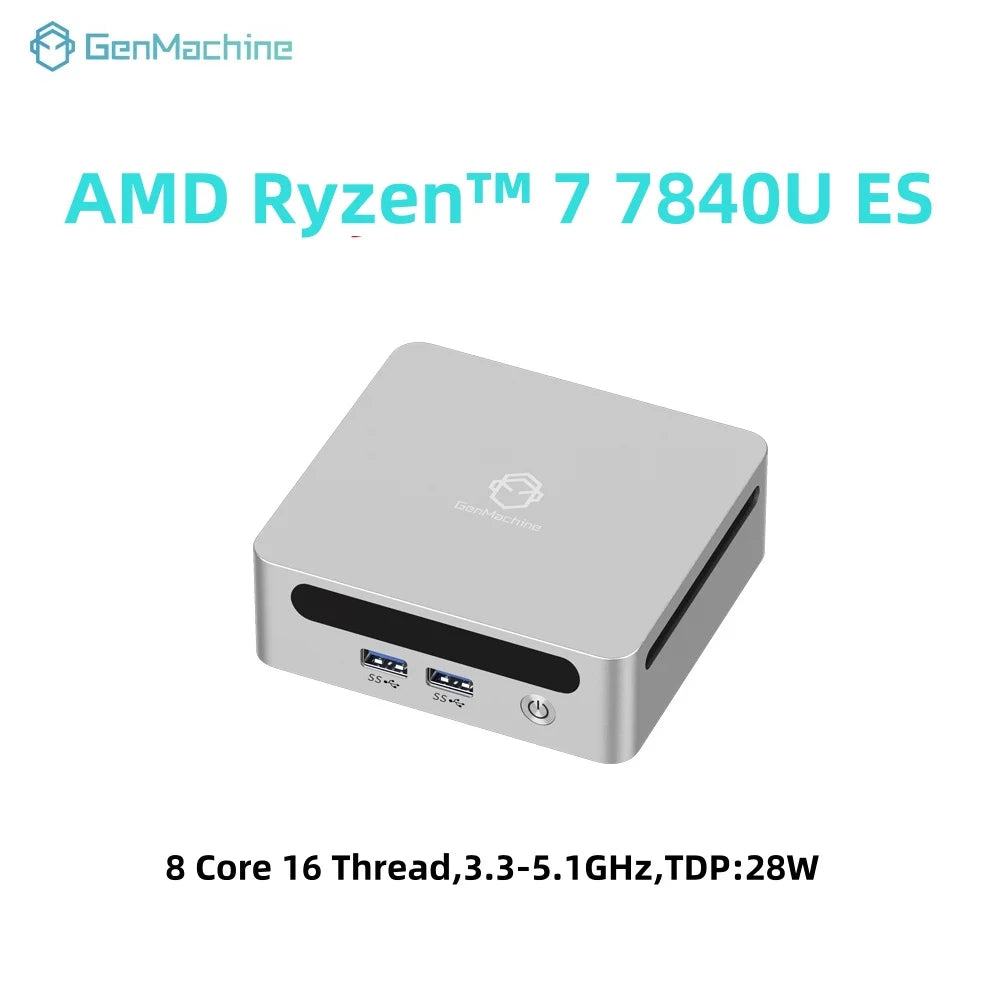 Genmachine AMD Ryzen™ 7 7840U ES Mini PC Mini Pc Ordenador Ryzen 8 Core 16 Thread,3.3-5.1GHz,TDP:28W 24G 6400Mhz WIFI6 Mini Pc