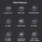 XCY Fanless Mini PC Intel Pentium J5005 DDR4 M.2 SSD RS232/485 2x LAN GPIO mPCIE 4G LTE 8x USB LVDS HDMI TPM 2.0 Windows 11