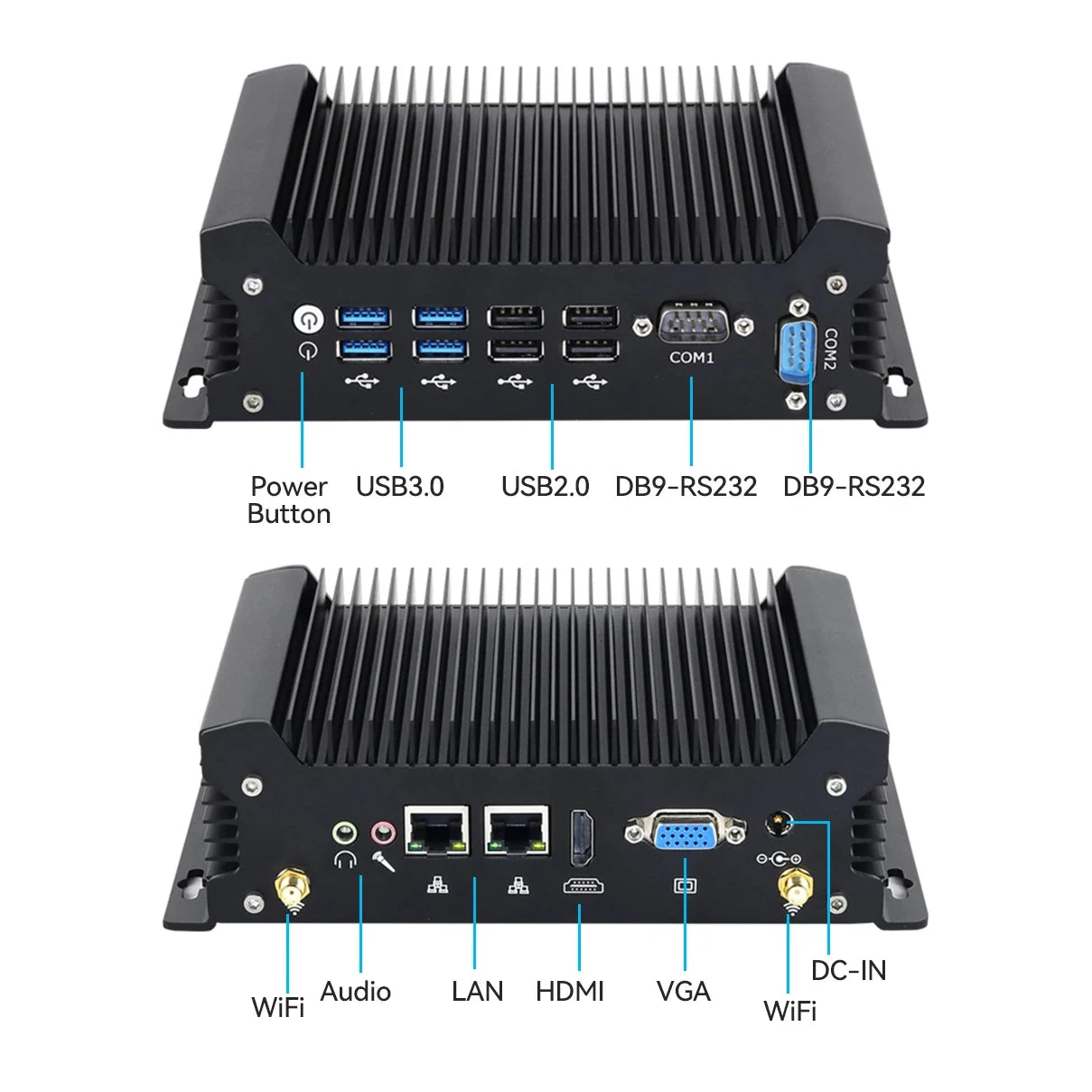 Fanless Industrial Mini PC 13th Intel Core i5 1335U DDR5 M.2 SSD 2x COM RS232 2x LAN 8x USB WiFi SIM 4G LTE Windows Linux