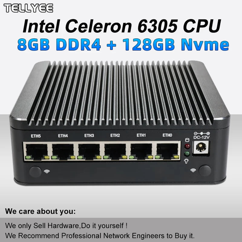 New Intel 6305 Soft router 6 LAN I226-V 2.5G fanless Mini PC DDR4 2*NVMe HD DP firewall OPNsense Mini PC